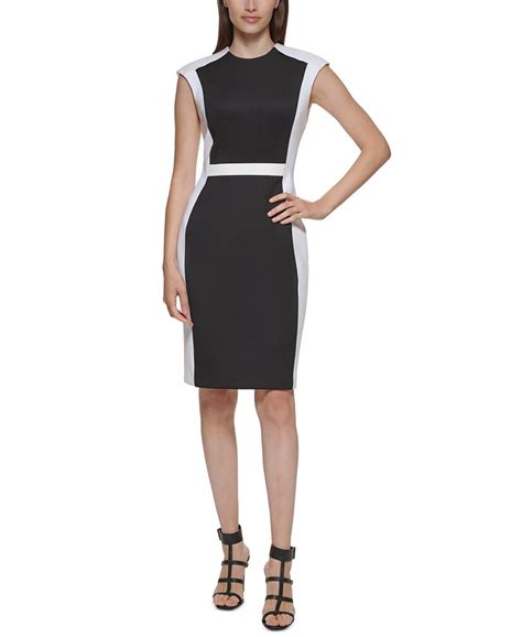 shop calvin klein colorblocked sheath dress blanco y versde|Calvin Klein Colorblock Sleeveless Scuba Sheath Dress.